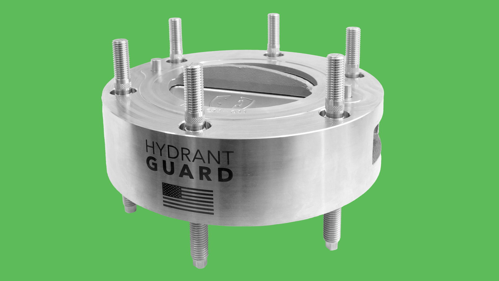 Hydrant Guard HG2 breakaway check valve with a green background